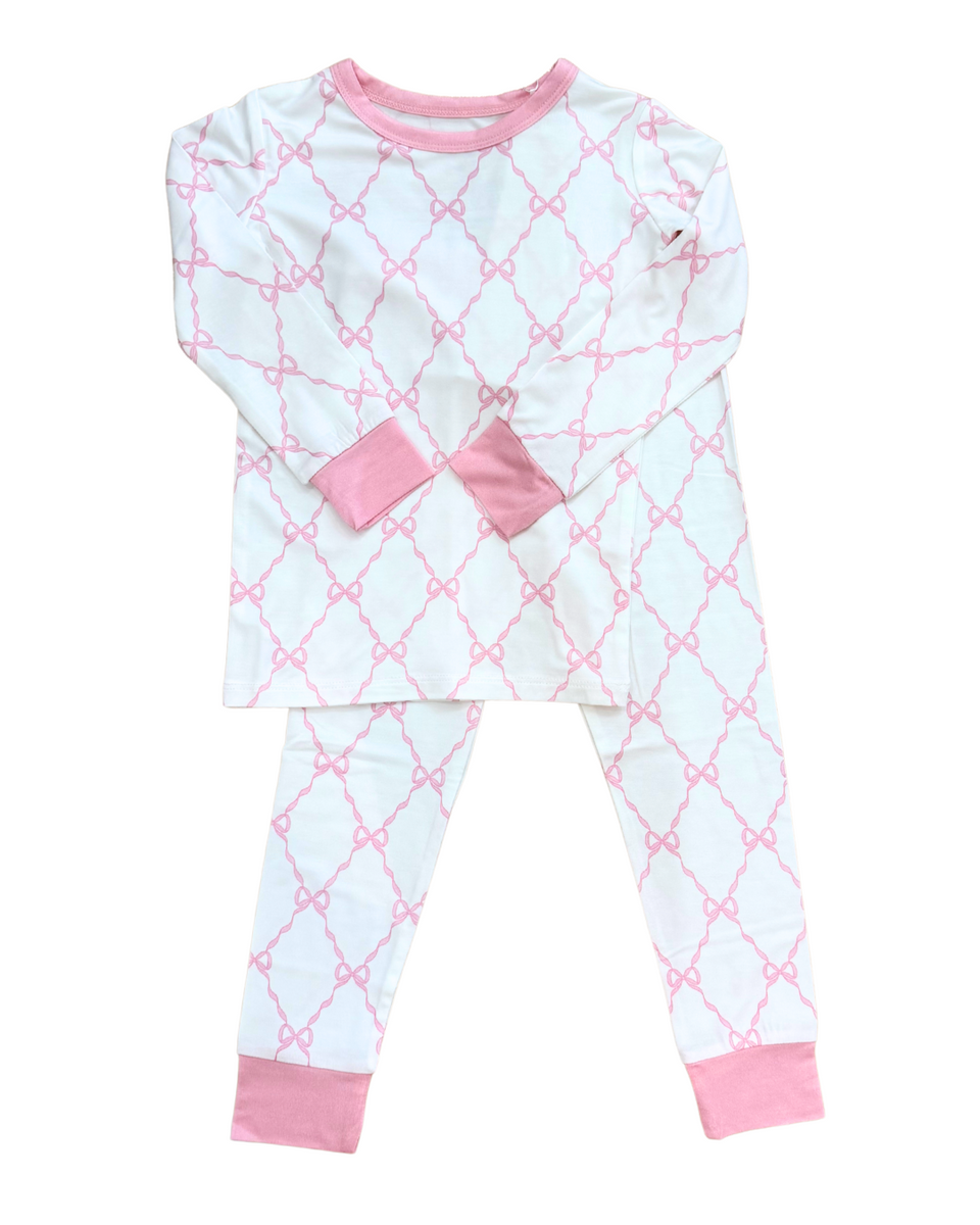 Christmas Bow Pajama SET- Pink/Red