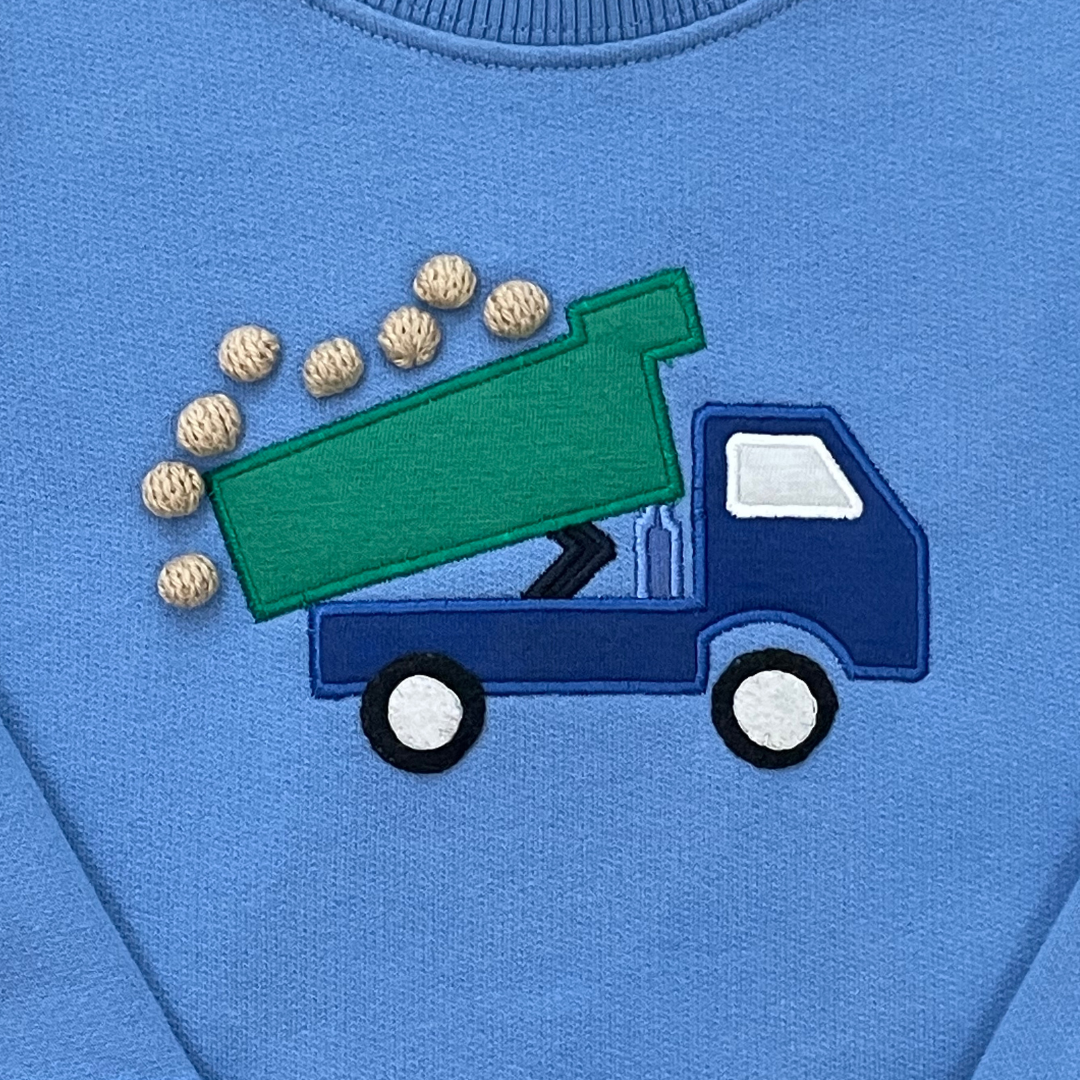 Luigi Sweatshirt, Dump Truck with Dirt on Chambray/Dark Royal