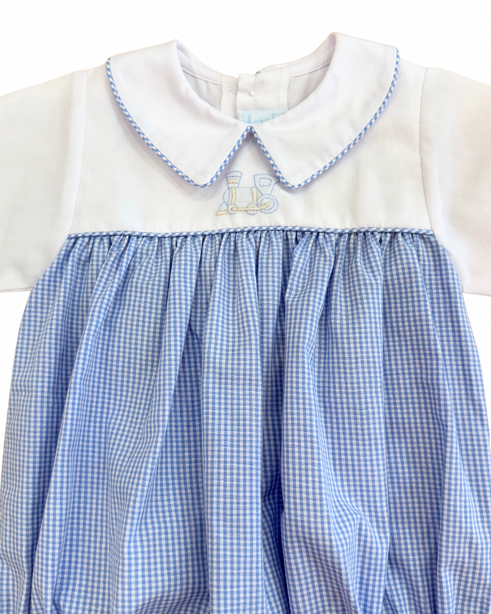 Blue Gingham Train Bubble – GG's Children's Boutique