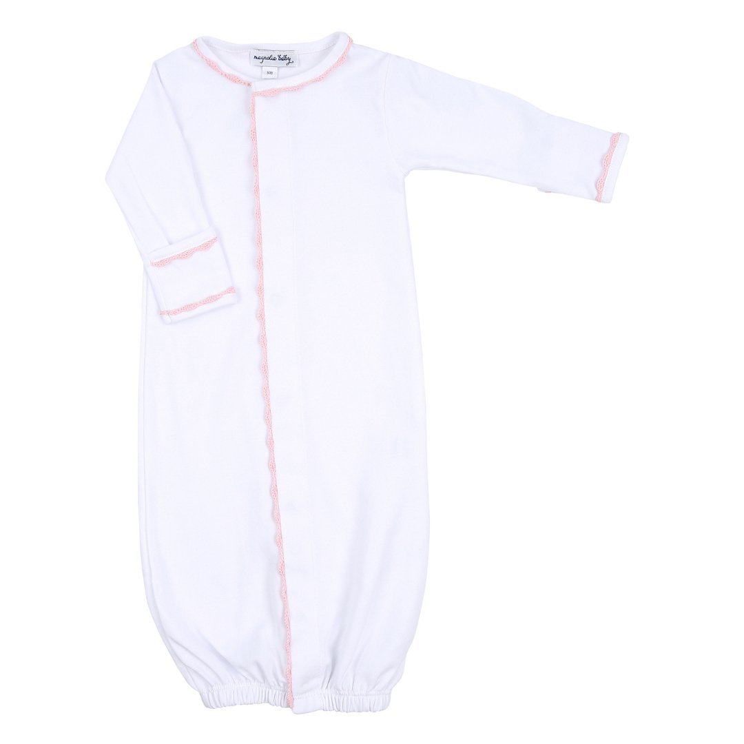 The Proper Peony Layette - Baby Girls Pima Converter Gown - White with Pink main image 1