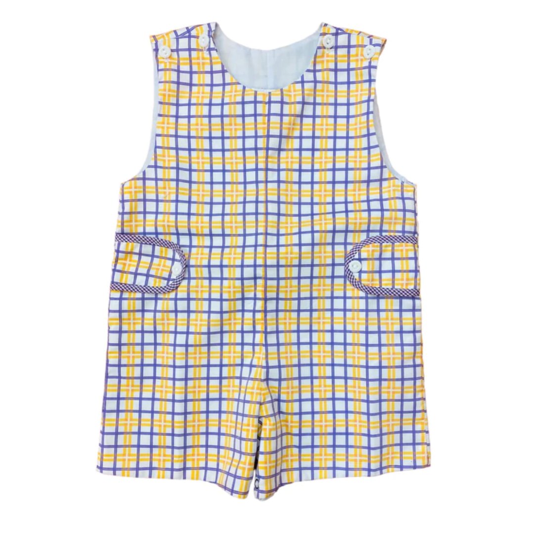 Lulu Bebe Pete LSU Paw Embroidered Plaid Shortall main image 1