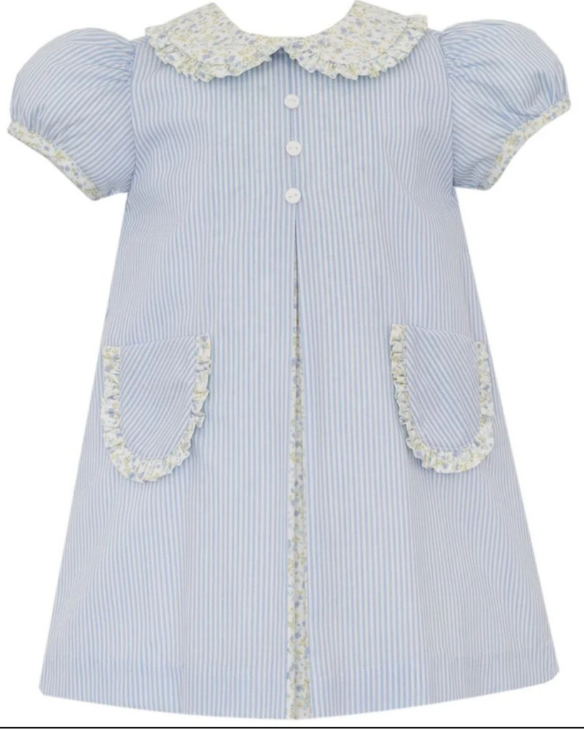 Light Blue Stripe Float Dress with Floral Trim 24m