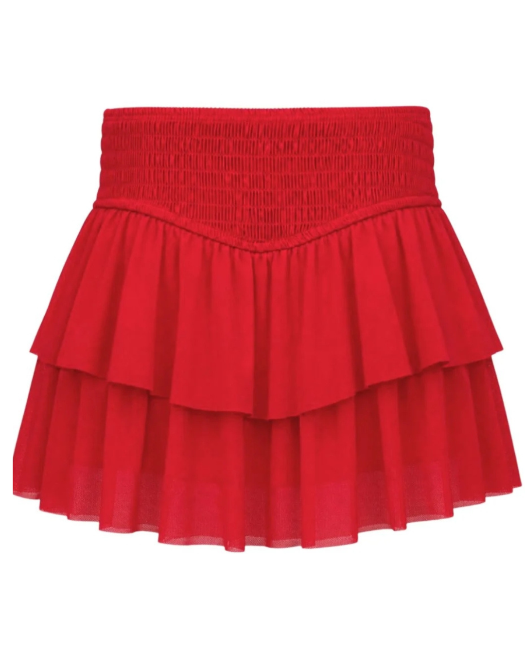 Red Smocked Mesh Skort