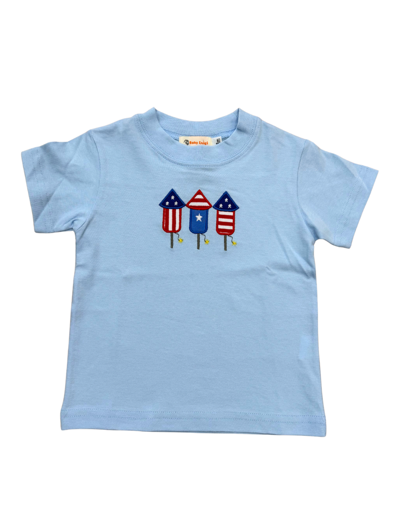 Baby Blue Tee with Fourth of July Fireworks – GG's Children's Boutique