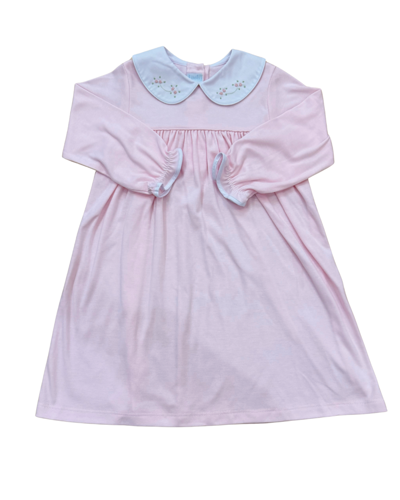 long sleeve smocked dress toddler Pink Long Sleeve Dress with Tiny Bud Flowers 2T