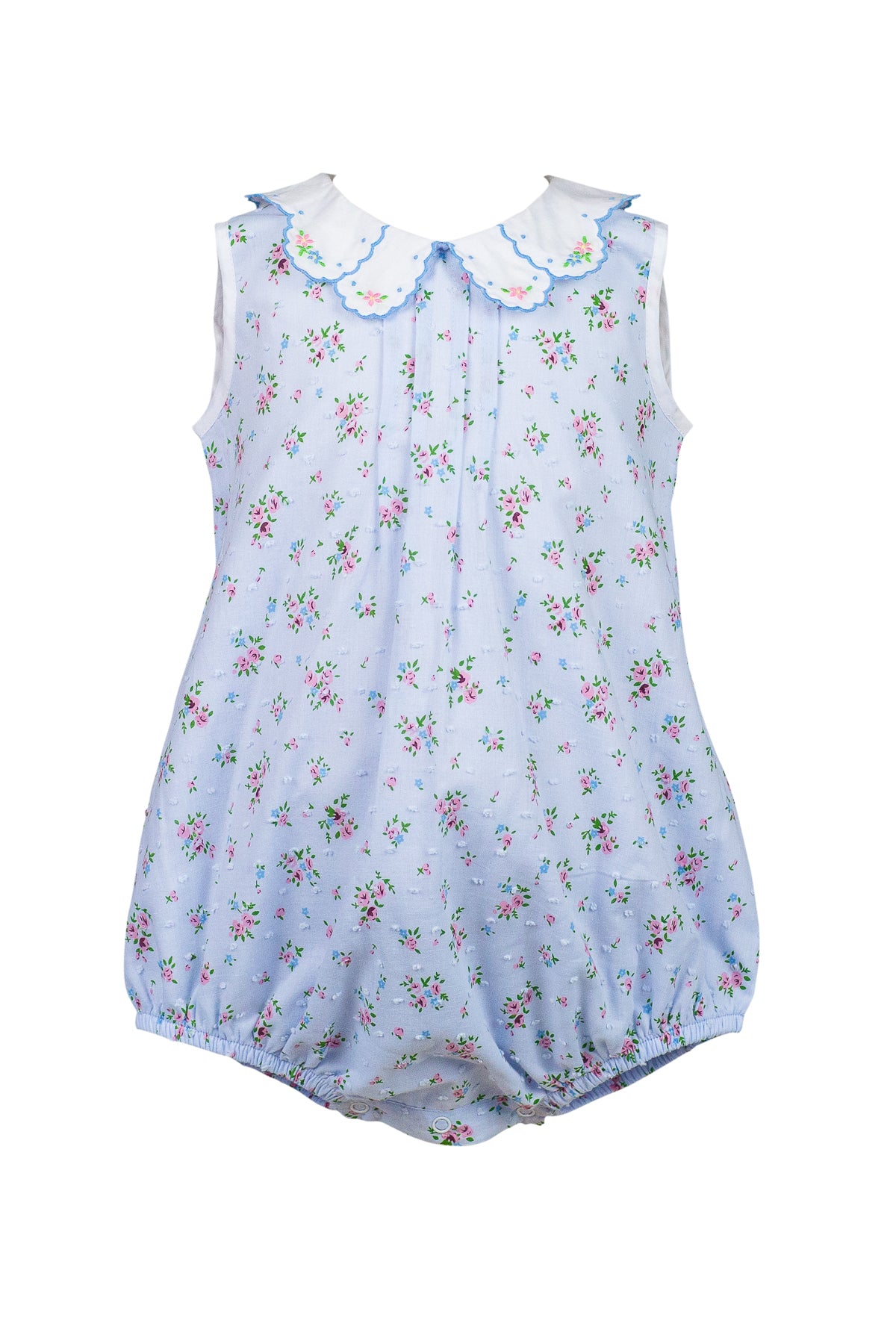 Baby Girl Light Blue Stripe Bubble With Blue Floral Trim main image 0