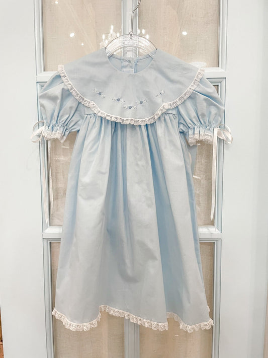 Blue Rosebud Heirloom Dress - GG's Children's Boutique