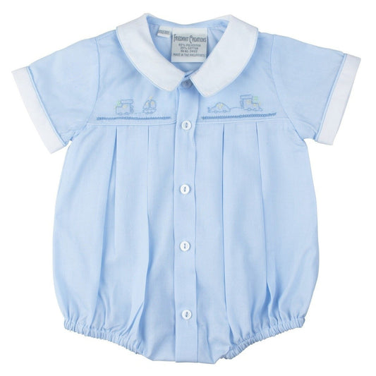 Feltman Brothers Embroidered Train Romper - GG's Children's Boutique