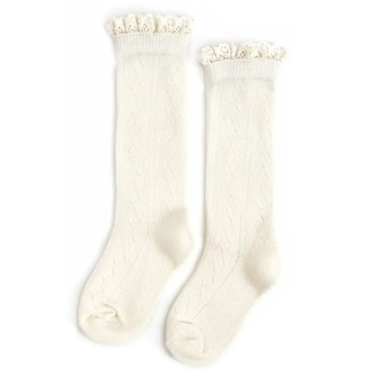 Ivory Fancy Lace Top Knee High Socks - GG's Children's Boutique