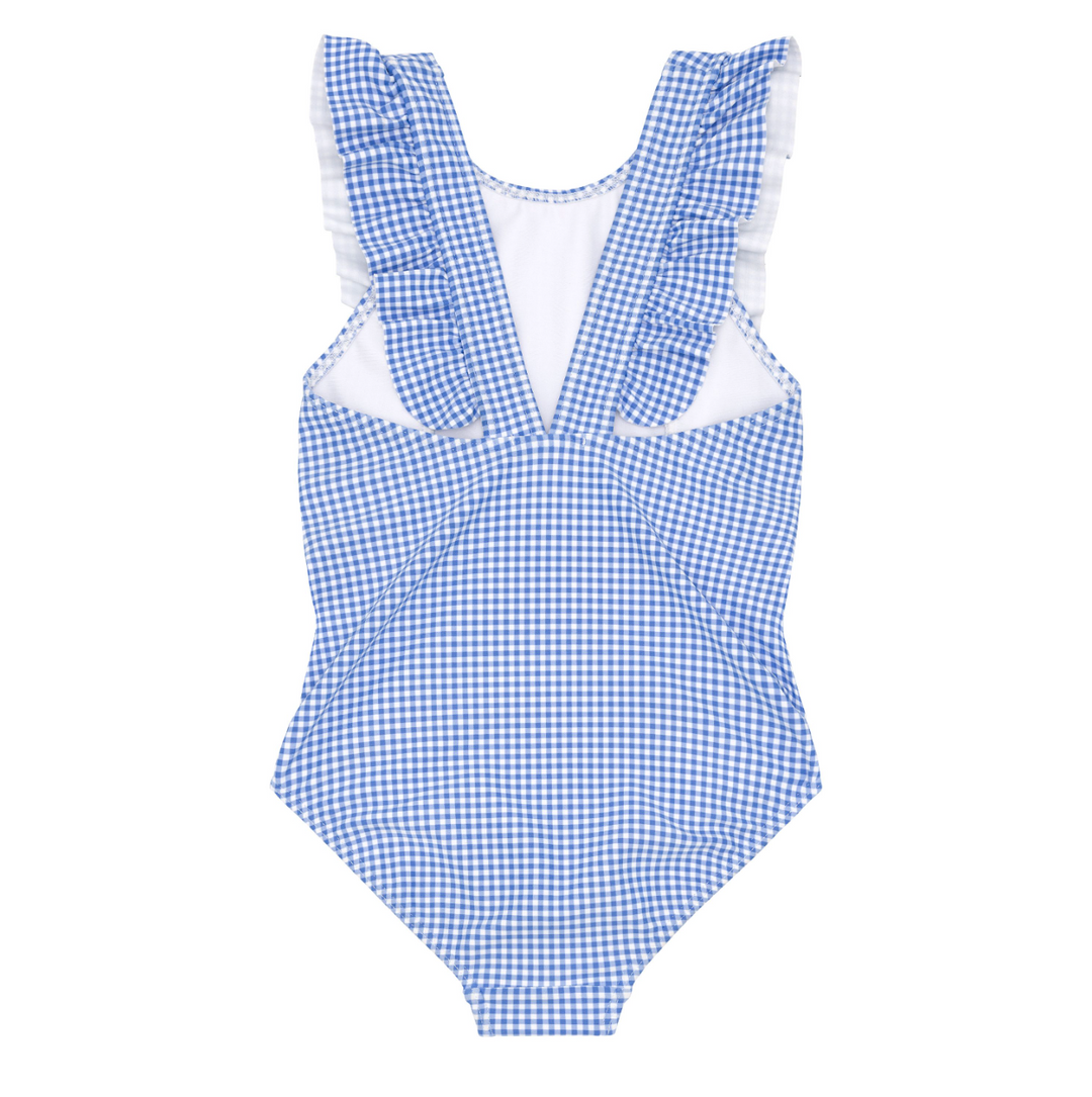 Blue Sky Gingham Ruffle One Piece – GG's Children's Boutique