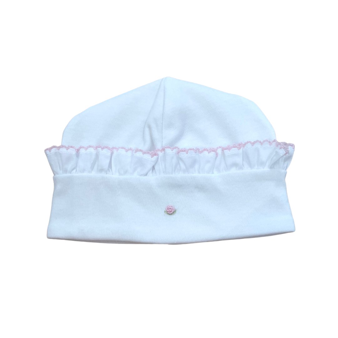 White Rosebud and Ruffle Hat – GG's Children's Boutique